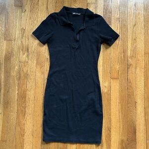 Black Short Sleeve Collared Polo Dress